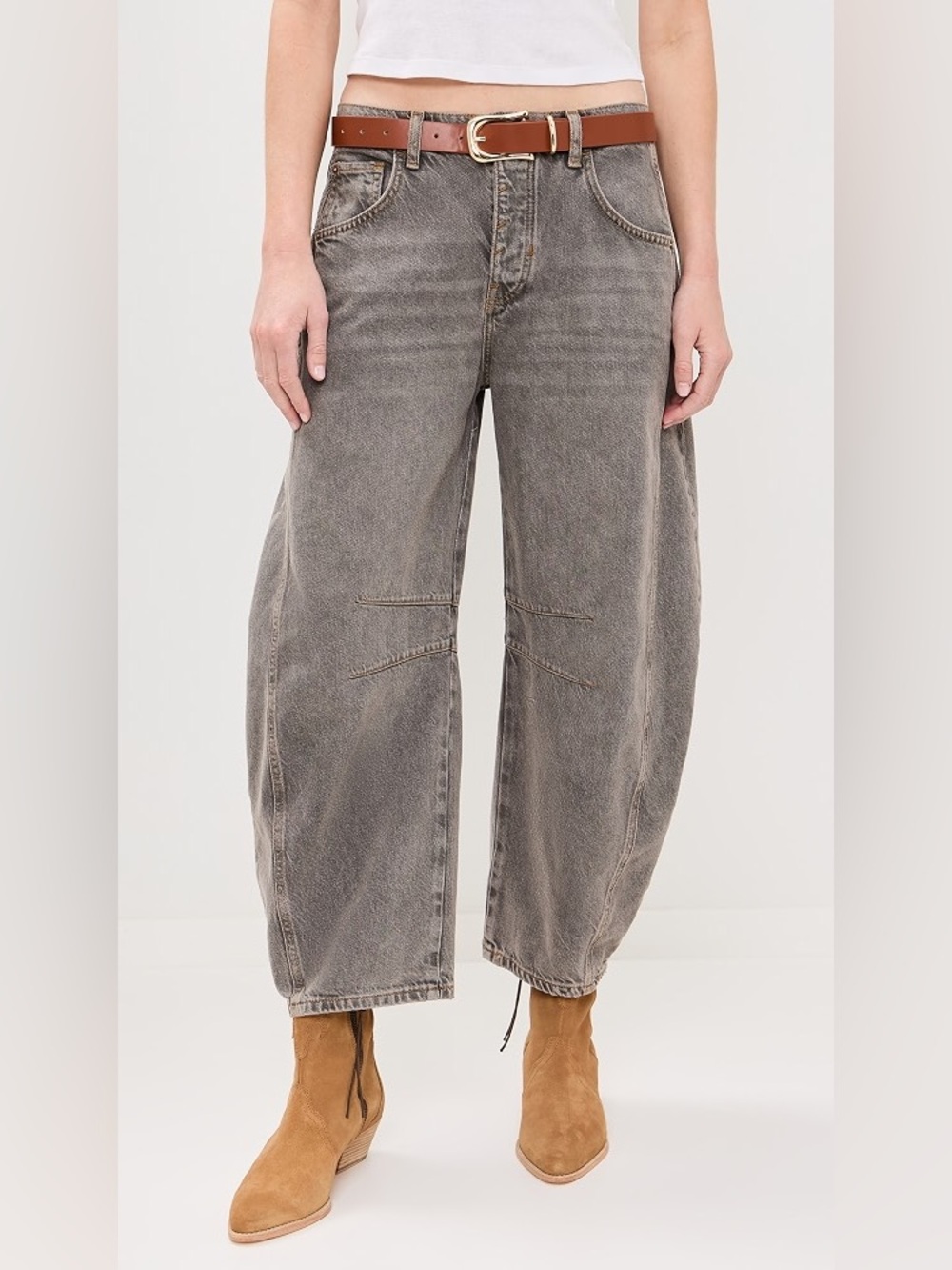 Free People We The Free Lucky You Mid-Rise Barrel Jeans Archive Gray Size 29